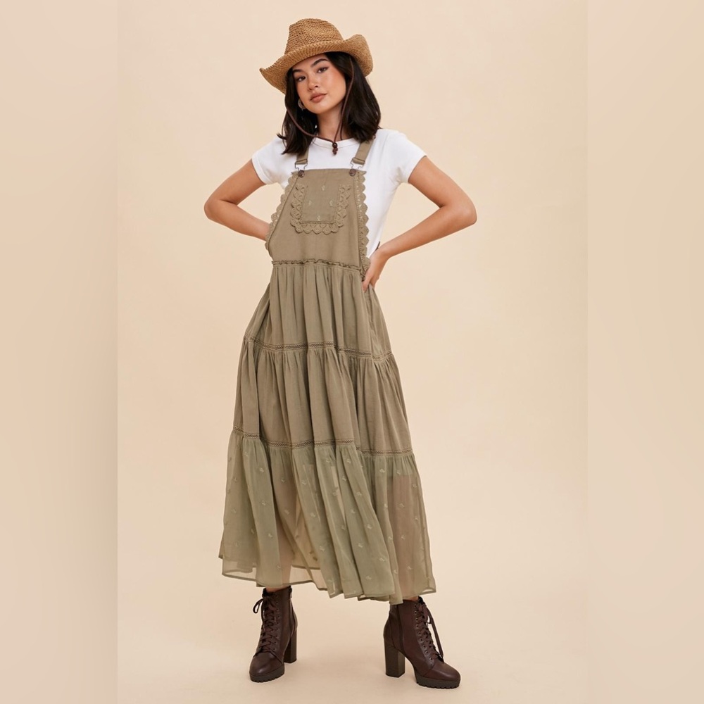 Olive Overall Crochet Lace Tiered Dress